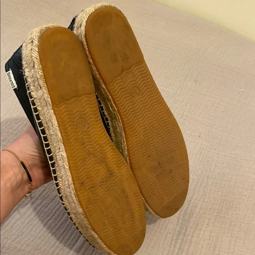 Soludos Classic Black Leather Espadrilles. Size 10